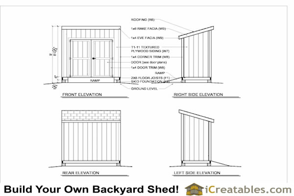 Shed elevation floor plans from iCreatables.com