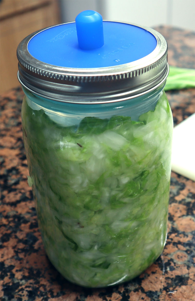 jar of sauerkraut with waterless air lock system attached