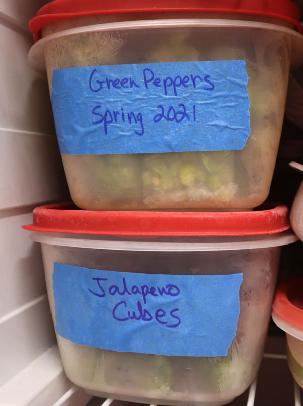 containers of frozen chopped peppers