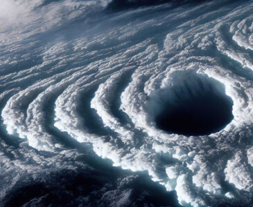 Overhead view of hurricane clouds from low earth orbit