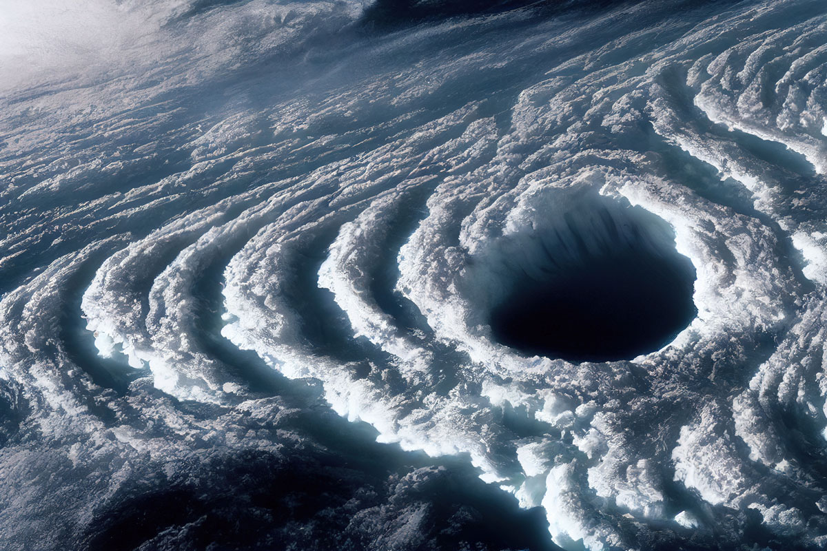 Overhead view of hurricane clouds from low earth orbit