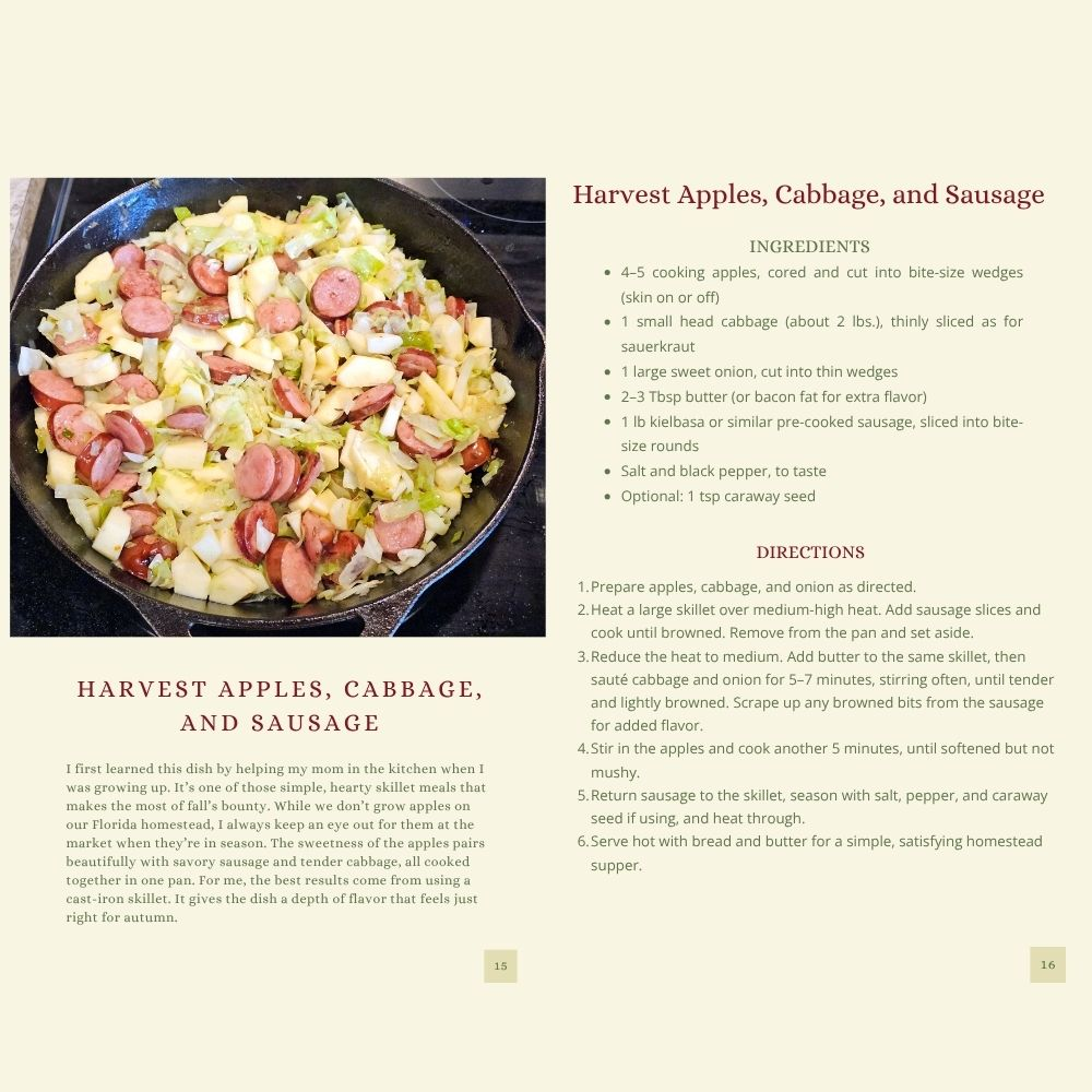 Recipe card of one of the recipes inside the cookbook. Features a short story about the recipe, a photo, and detailed instructions.